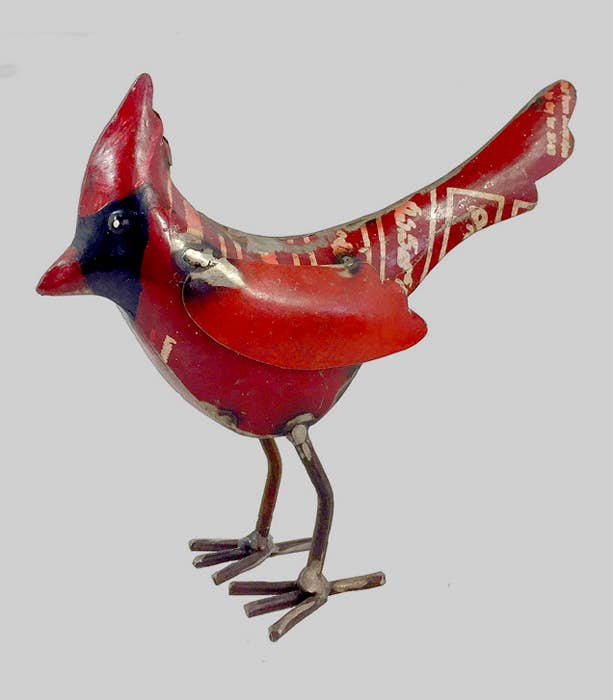 Charlene the Cardinal Bird Recycled Metal Animals