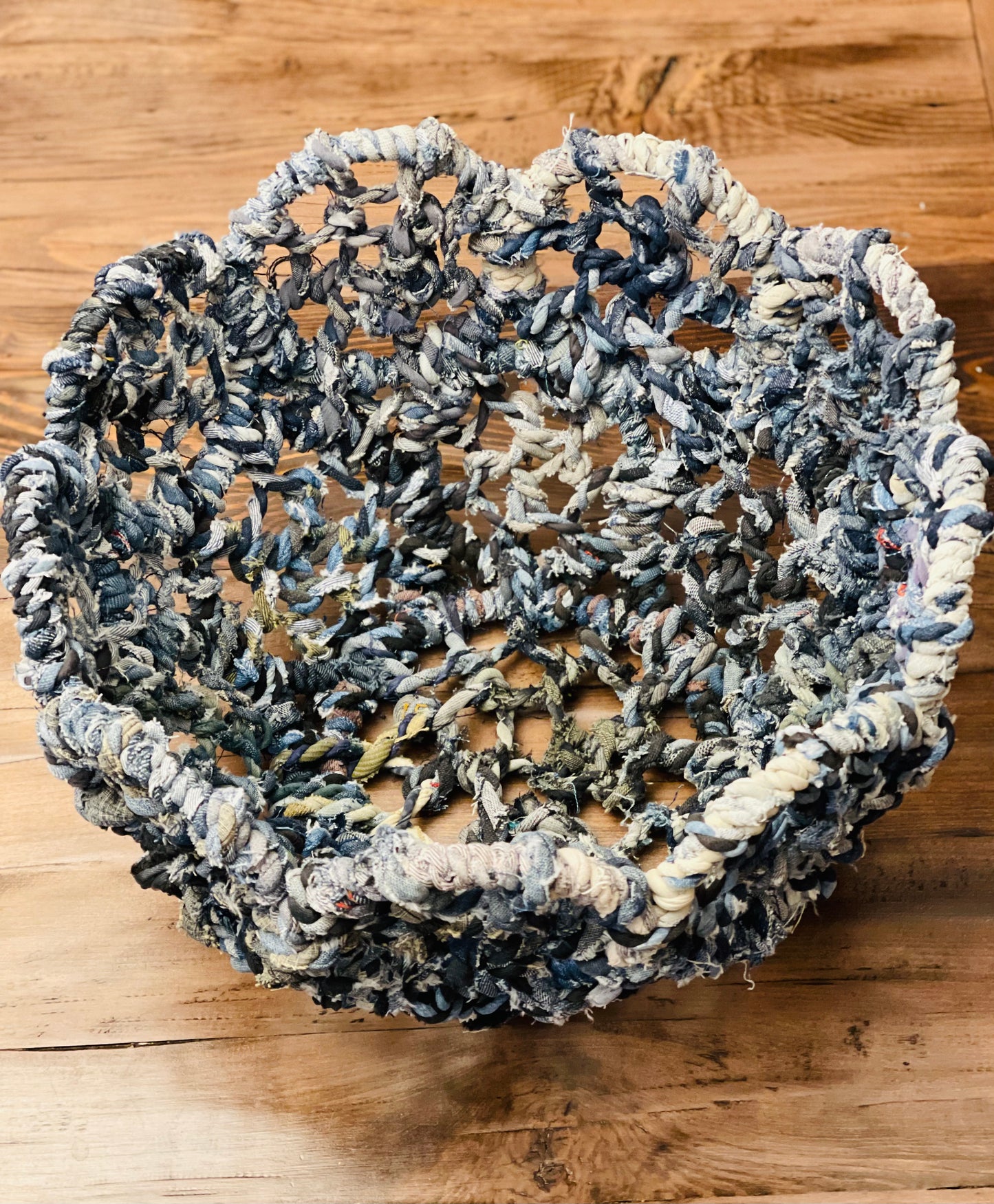 15” Repurposed Denim flower basket