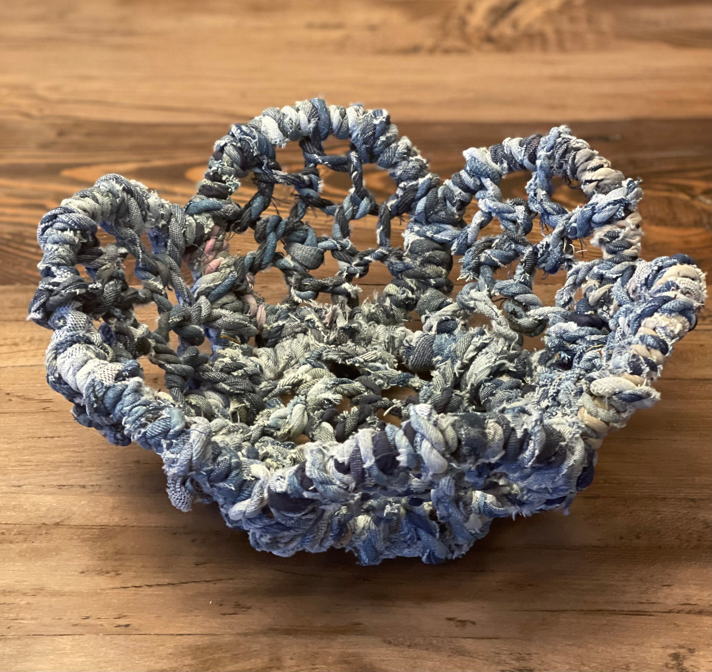 11” Repurposed Denim flower basket