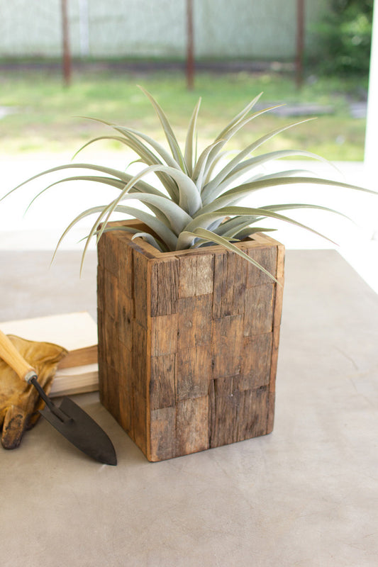 Rustic recycled wood tall rectangle planter